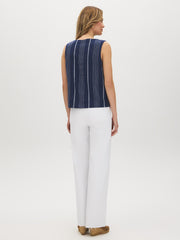 Sleeveless Striped Linen-Blend Blouse