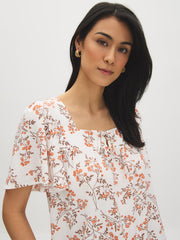 Printed Square Neck Blouse with Tie Detail