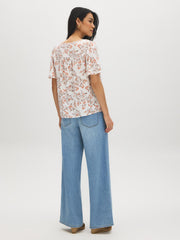 Printed Square Neck Blouse with Tie Detail
