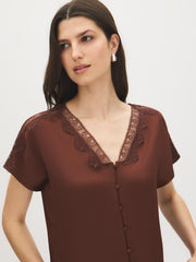 Lace Trim V-Neck Blouse