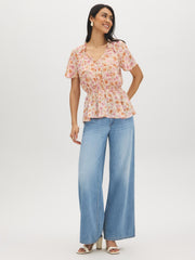 Floral V-Neck Peplum Blouse