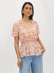 Floral V-Neck Peplum Blouse