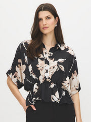 Floral Dolman Sleeve Peplum Blouse