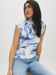 Sleeveless Printed Mock Neck Top