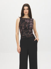 Sleeveless Boat Neck Mesh Top