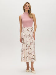Floral Satin Bias-Cut Skirt