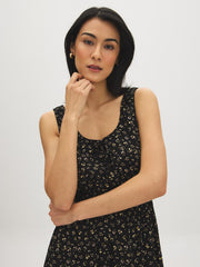 Ditsy Print Tiered Midi Dress