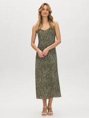 Leaf Print Midi Slip Dress