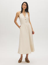 Linen-Blend Halter Midi Dress