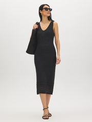 Crochet V-Neck Midi Dress