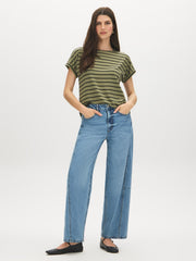 Striped Melange Cuffed Sleeve Tee