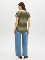 Striped Melange Cuffed Sleeve Tee