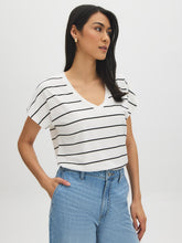 Striped V-Neck Dolman Sleeve T-Shirt