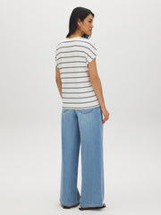 Striped V-Neck Dolman Sleeve T-Shirt