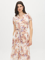 Floral Print Textured Chiffon Midi Dress
