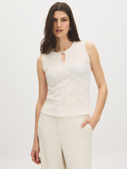 Sleeveless Bubble Lace Keyhole Tank