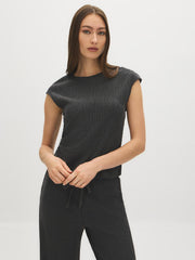 Textured Dolman Sleeve Asymmetrical Top