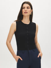 Sleeveless Ribbed Button-Front Sweater