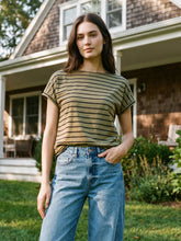 Striped Melange Cuffed Sleeve Tee