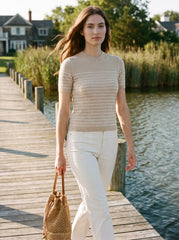 Striped Ribbed Crew Neck Sweater