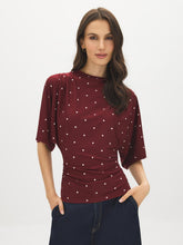 Polka Dot Funnel Neck Kimono Sleeve Top