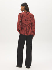 Printed Satin-Like Peplum Blouse
