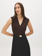 Two-Tone Crossover Belted Dress