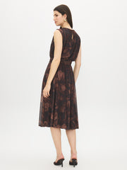 Floral Print Mesh Belted Dress
