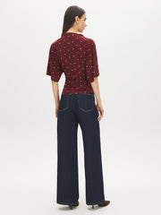 Polka Dot Funnel Neck Kimono Sleeve Top