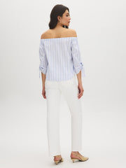 Striped Cotton Off-Shoulder Blouse
