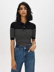 Striped Ribbed Polo Sweater