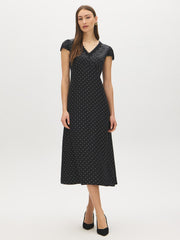 Polka Dot Satin-Like Midi Dress