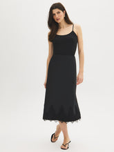Lace Trim Satin-Like Midi Skirt