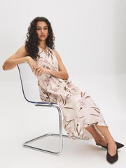 Printed Satin Halter Dress