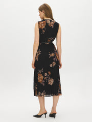 Sleeveless Floral Belted Midi Dress