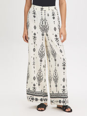 Border Print Wide-Leg Pants