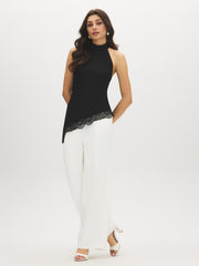 Mock Neck Halter Lace Trim Top