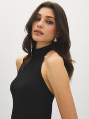 Mock Neck Halter Lace Trim Top