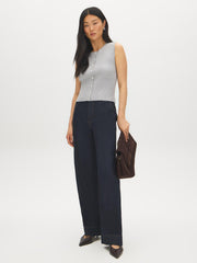Sleeveless Ribbed Button-Front Sweater
