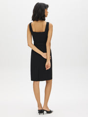 Belted Crepe Dress with Button Detail