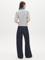 Denim Collar Jacquard Sweater