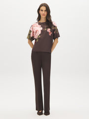 Floral Satin-Front Dolman Sleeve Top