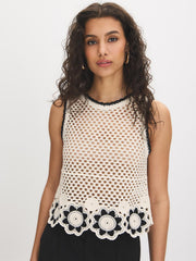 Floral Border Crochet Tank Top