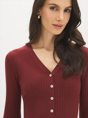 V-Neck Ribbed Cardigan