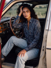 Paisley Print Satin-Like V-Neck Blouse