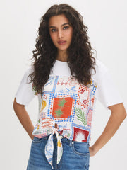 Cotton Scarf Print Tie-Front Tee