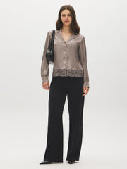 Lace Hem Satin-Like Blouse