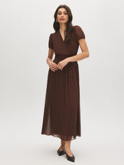 Textured Chiffon Crossover Midi Dress