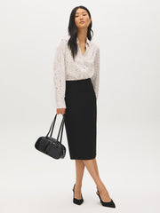 Printed Satin-Like V-Neck Blouse
