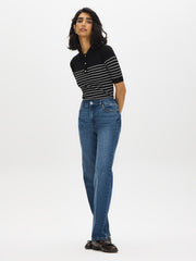 Striped Ribbed Polo Sweater